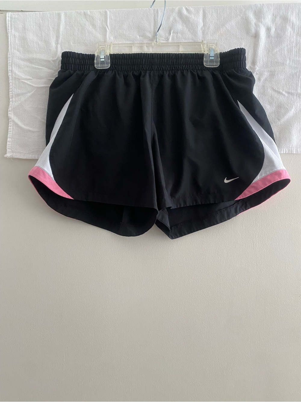 Nike Black Athletic Shorts with White Panels & Pink Trim